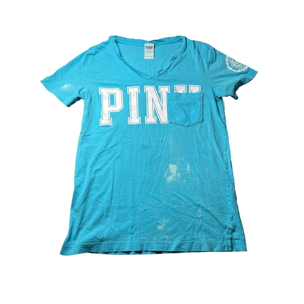READ— victoria’s secret PINK t shirt XS Logo blue‎ v neck